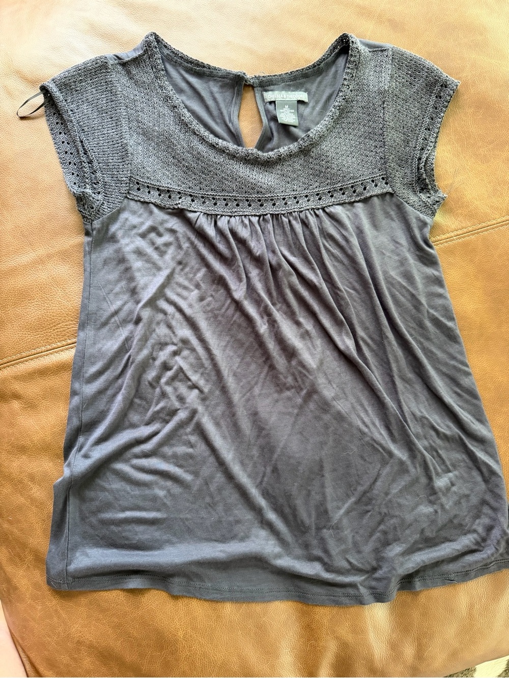 Chelsea & Theodore Gray Knit-Yoke Cap Sleeve Tunic
